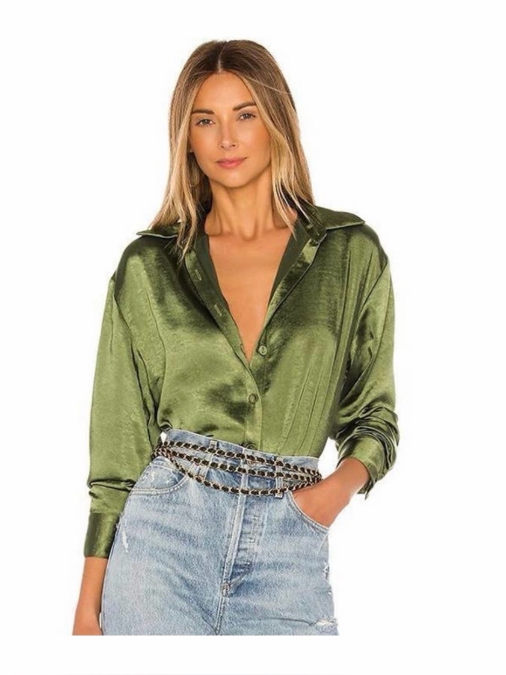 LOVERS AND FRIENDS Salina Satin Button Down Olive Green XS NWT donating Friday